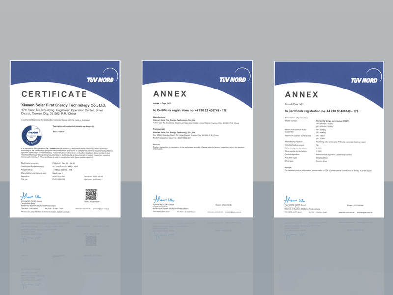 Solar First Horizon Tracking-Systeme erhalten internationale IEC 62817-Zertifizierung